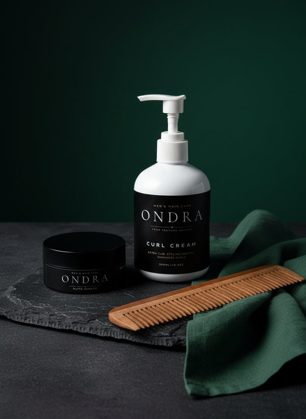 ONDRA Grooming Kit lifestyle props green background