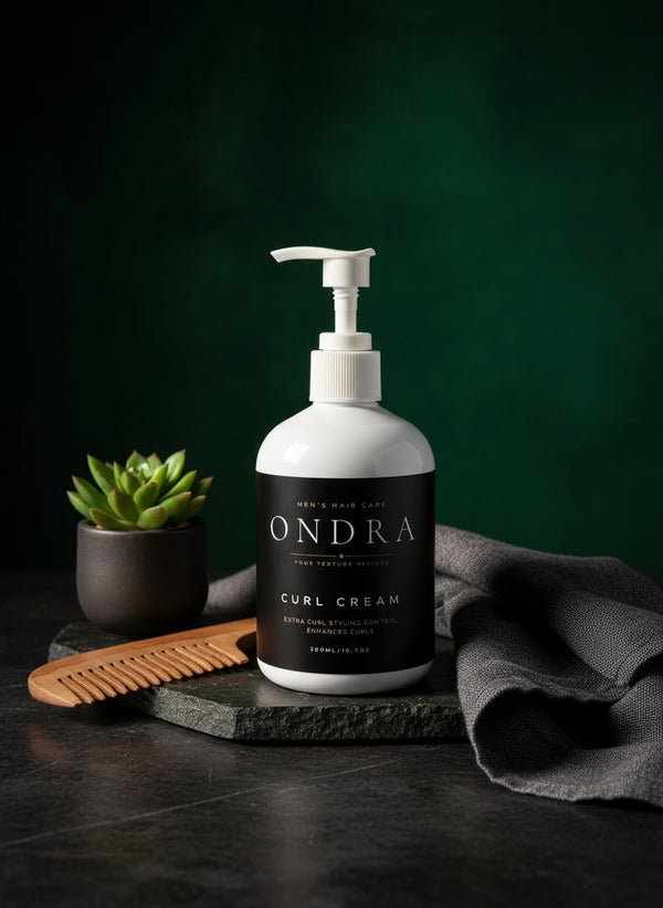 ONDRA Curl Cream lifestyle props green background